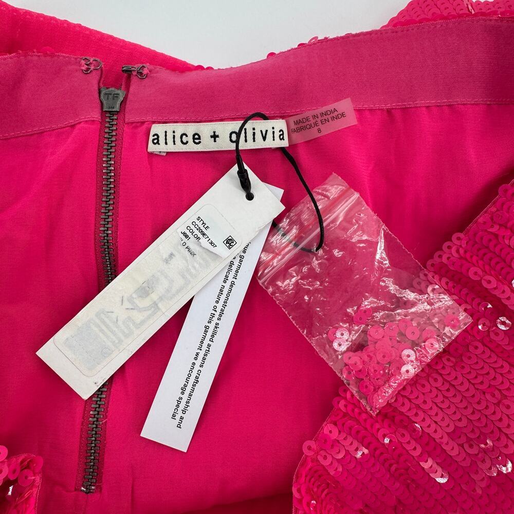 ALICE + OLIVIA Rubi Sequined Miniskirt Size 8 NWT $375 Barbie Mini Hot Pink - Picture 5 of 8
